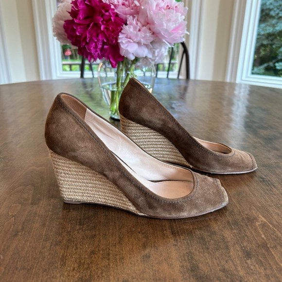 Prada Peep Toe Espadrille Wedges Brown Suede Size 39 / 9 - Picture 2 of 4
